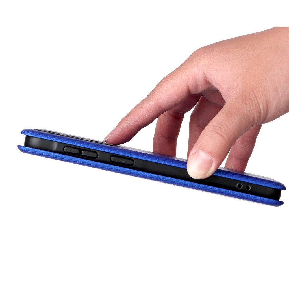 For Samsung Galaxy A57 5G Case Carbon Fiber Texture Drop-Proof PU Leather Phone Cover - Blue