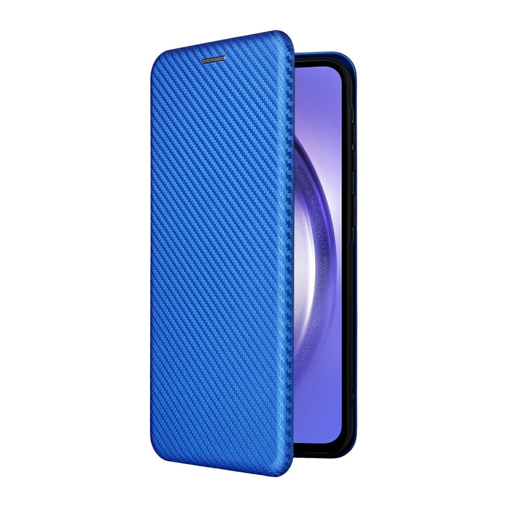 For Samsung Galaxy A57 5G Case Carbon Fiber Texture Drop-Proof PU Leather Phone Cover - Blue