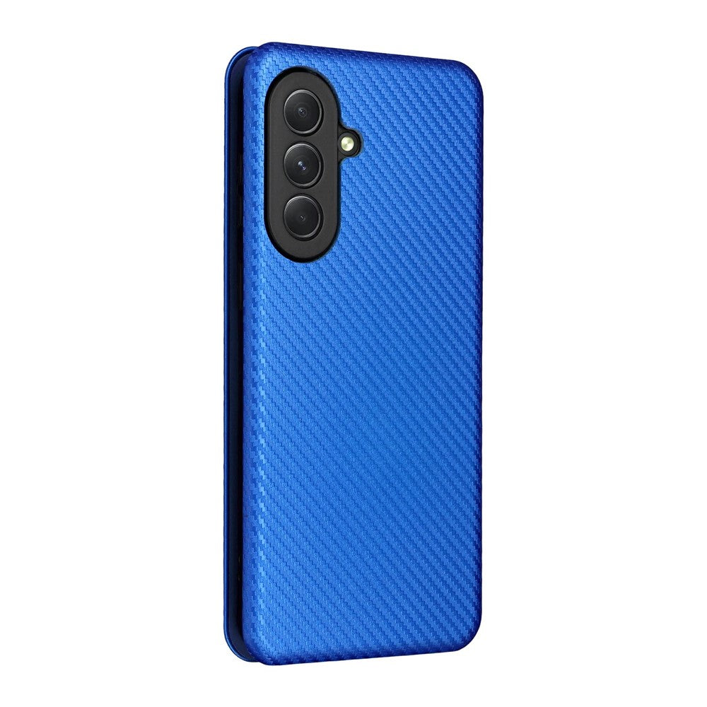 For Samsung Galaxy A57 5G Case Carbon Fiber Texture Drop-Proof PU Leather Phone Cover - Blue