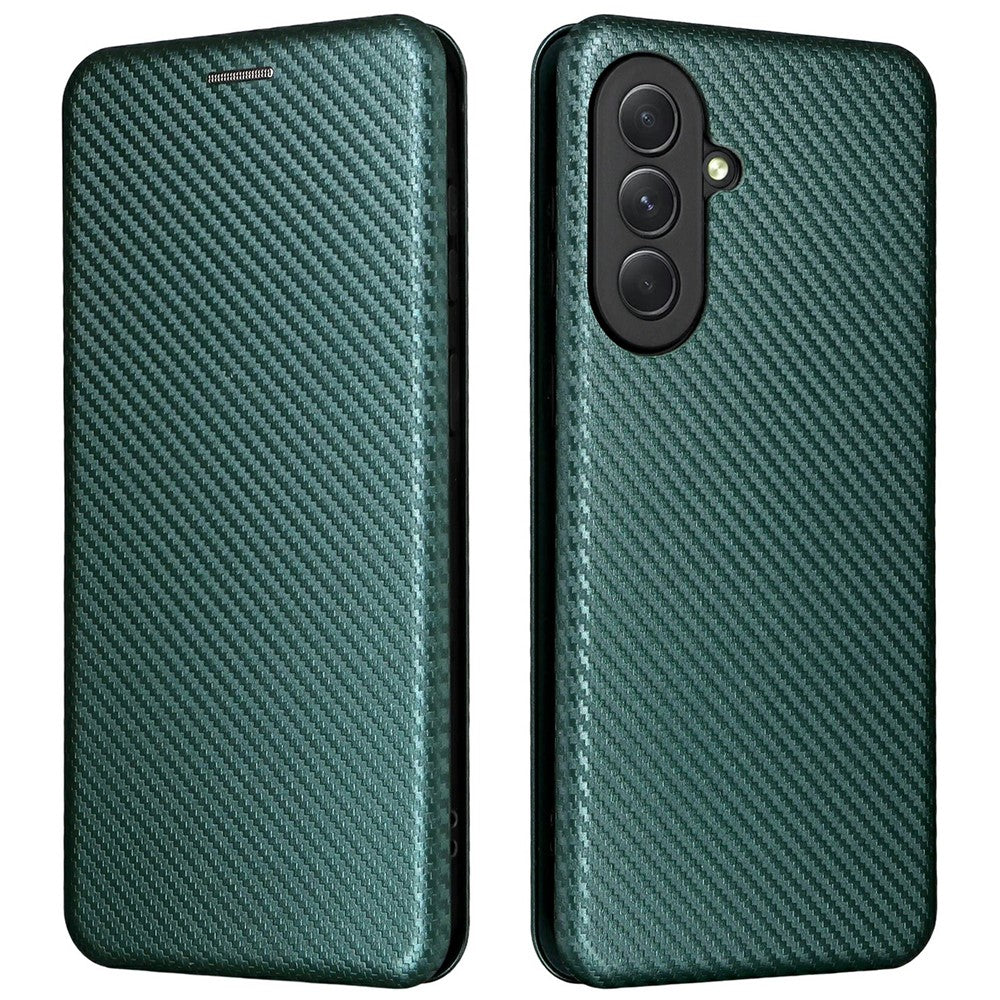 For Samsung Galaxy A57 5G Case Carbon Fiber Texture Drop-Proof PU Leather Phone Cover - Green