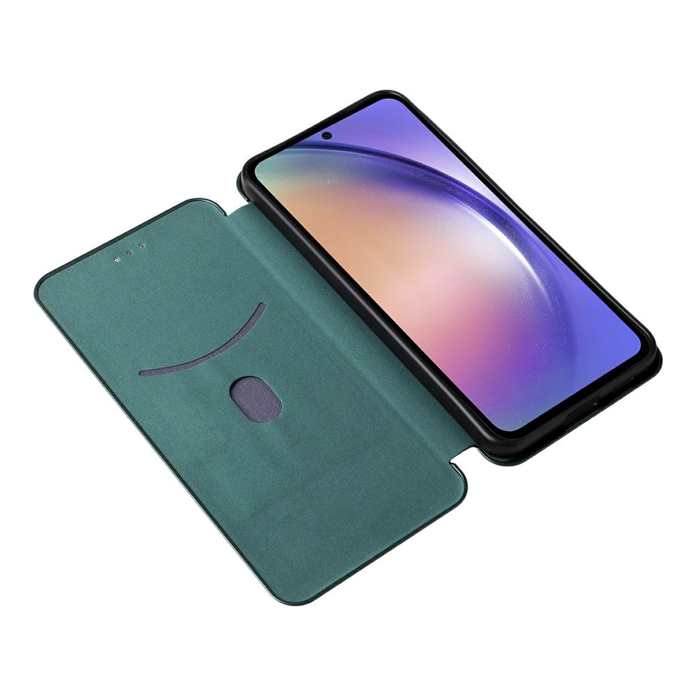 For Samsung Galaxy A57 5G Case Carbon Fiber Texture Drop-Proof PU Leather Phone Cover - Green