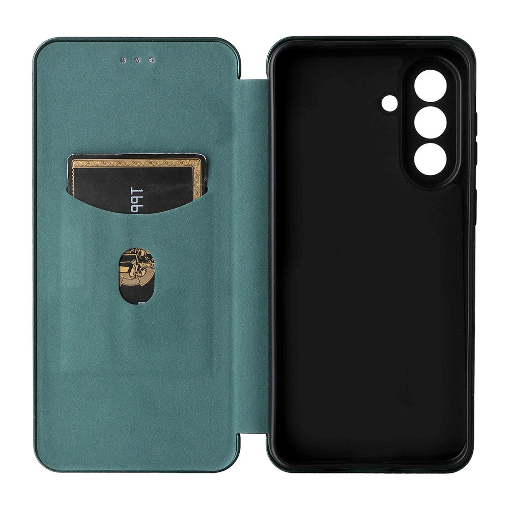 For Samsung Galaxy A57 5G Case Carbon Fiber Texture Drop-Proof PU Leather Phone Cover - Green