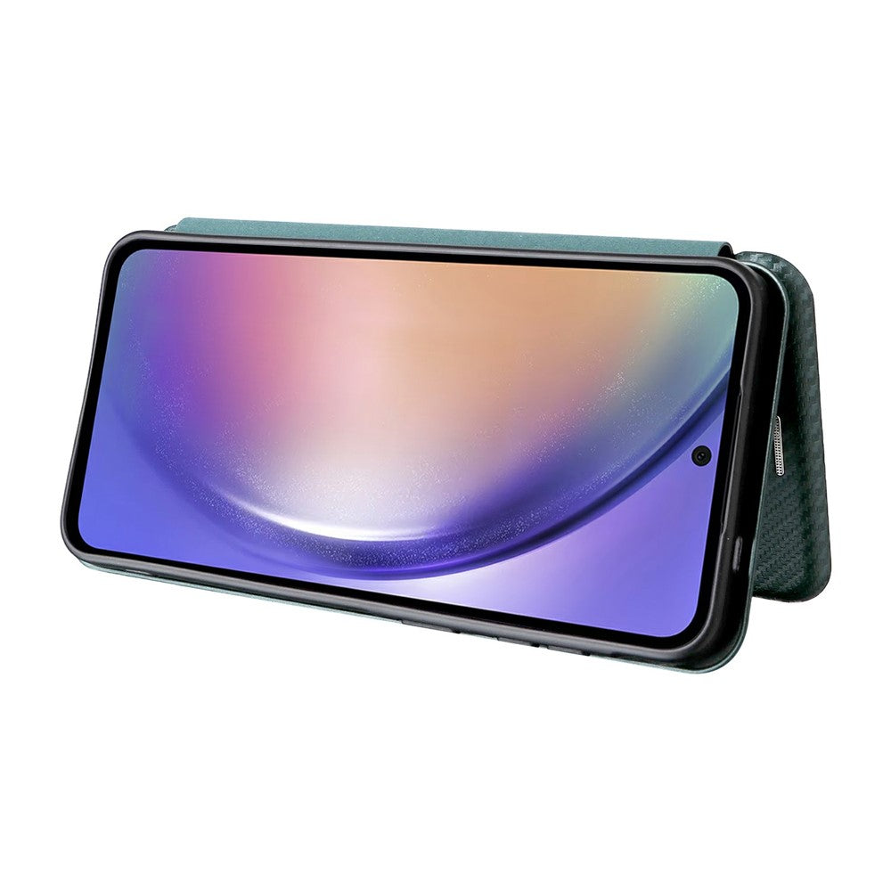 For Samsung Galaxy A57 5G Case Carbon Fiber Texture Drop-Proof PU Leather Phone Cover - Green