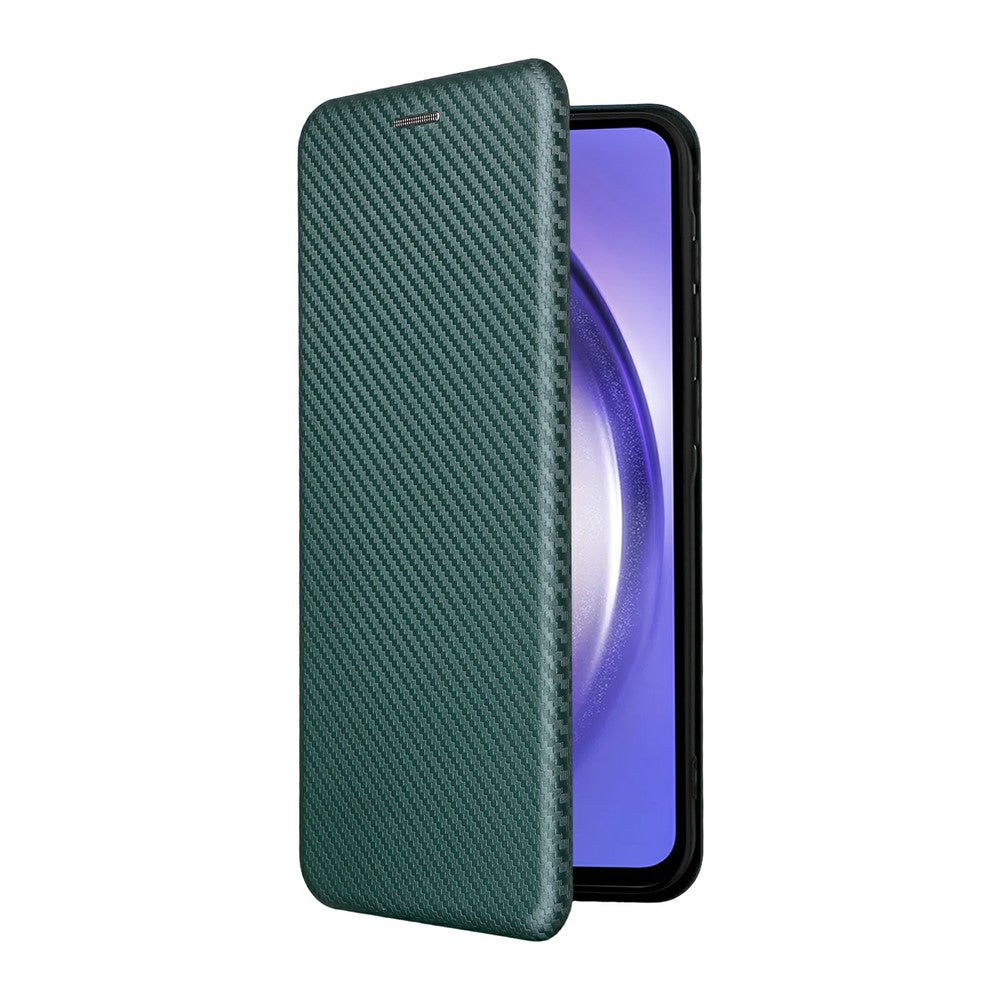 For Samsung Galaxy A57 5G Case Carbon Fiber Texture Drop-Proof PU Leather Phone Cover - Green