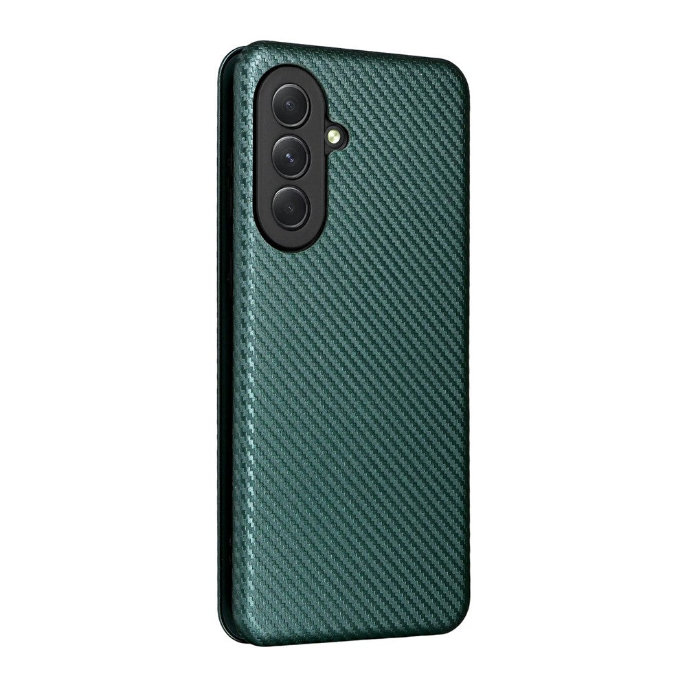 For Samsung Galaxy A57 5G Case Carbon Fiber Texture Drop-Proof PU Leather Phone Cover - Green