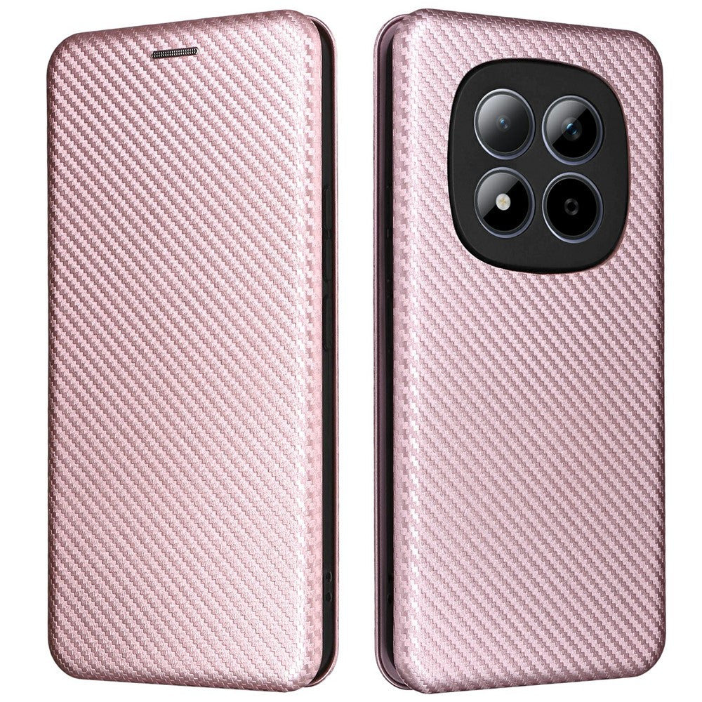 For Xiaomi Redmi Note 15 Pro 4G (Global) Case Carbon Fiber Texture Drop-Proof PU Leather Phone Cover - Rose Gold