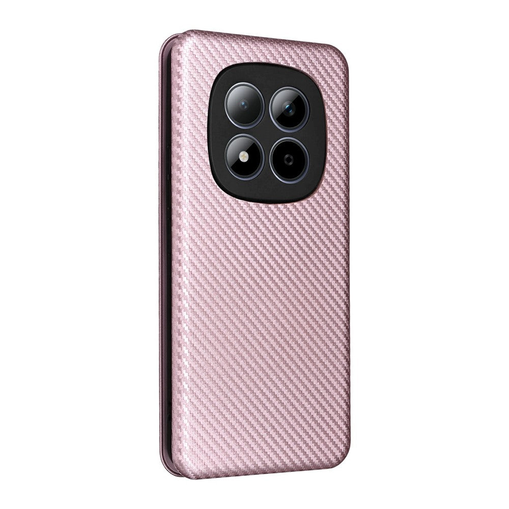 For Xiaomi Redmi Note 15 Pro 4G (Global) Case Carbon Fiber Texture Drop-Proof PU Leather Phone Cover - Rose Gold