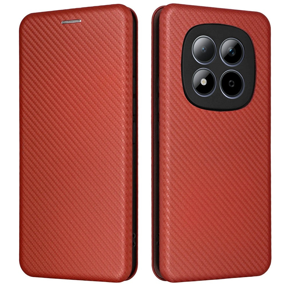 For Xiaomi Redmi Note 15 Pro 4G (Global) Case Carbon Fiber Texture Drop-Proof PU Leather Phone Cover - Brown