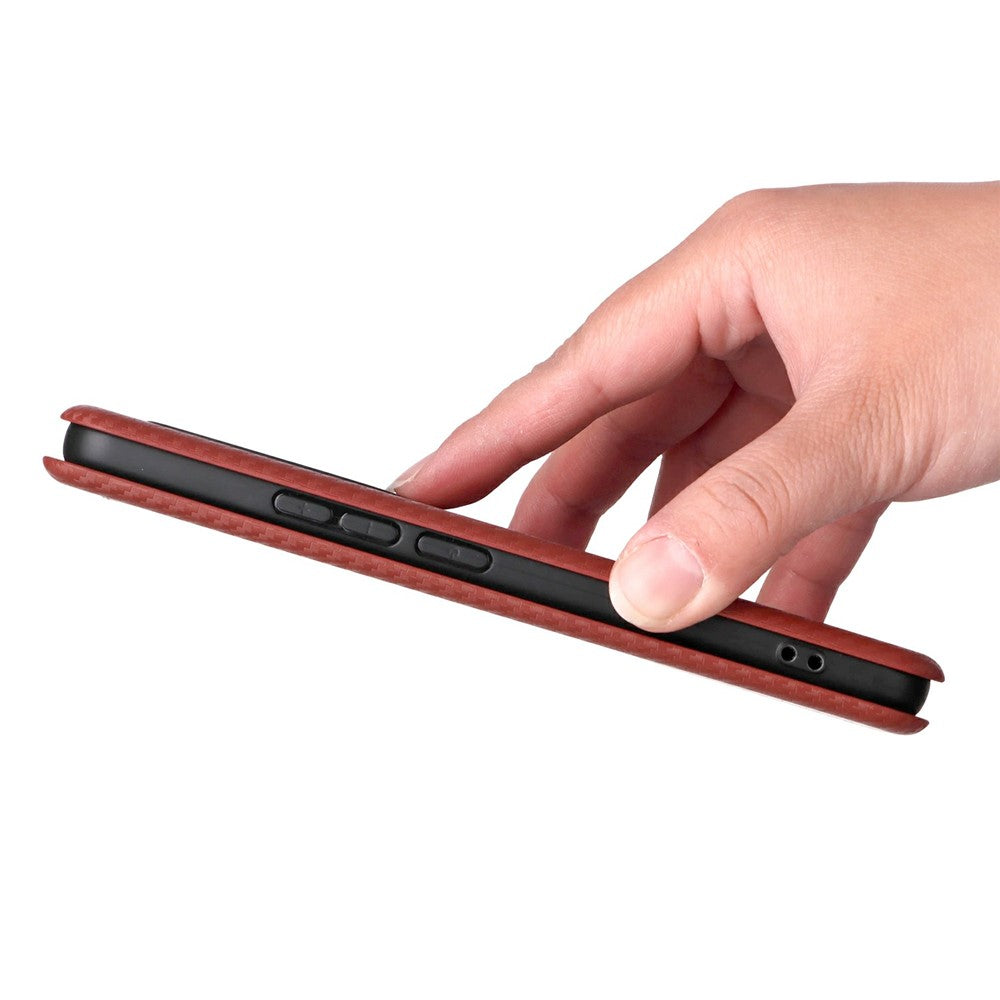 For Xiaomi Redmi Note 15 Pro 4G (Global) Case Carbon Fiber Texture Drop-Proof PU Leather Phone Cover - Brown