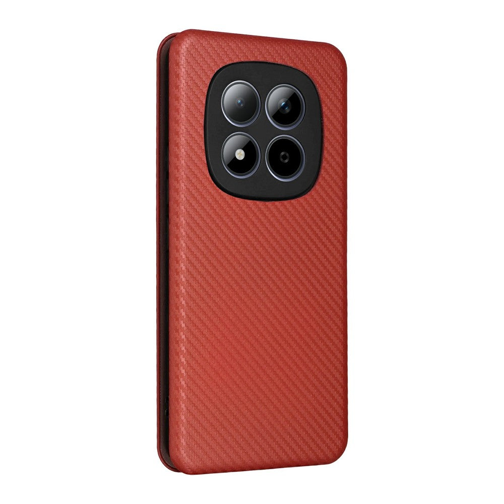 For Xiaomi Redmi Note 15 Pro 4G (Global) Case Carbon Fiber Texture Drop-Proof PU Leather Phone Cover - Brown