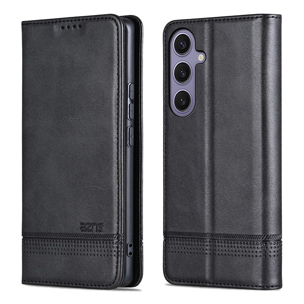 AZNS For Samsung Galaxy A57 5G Case Cowhide Texture PU Leather Wallet Phone Cover - Black