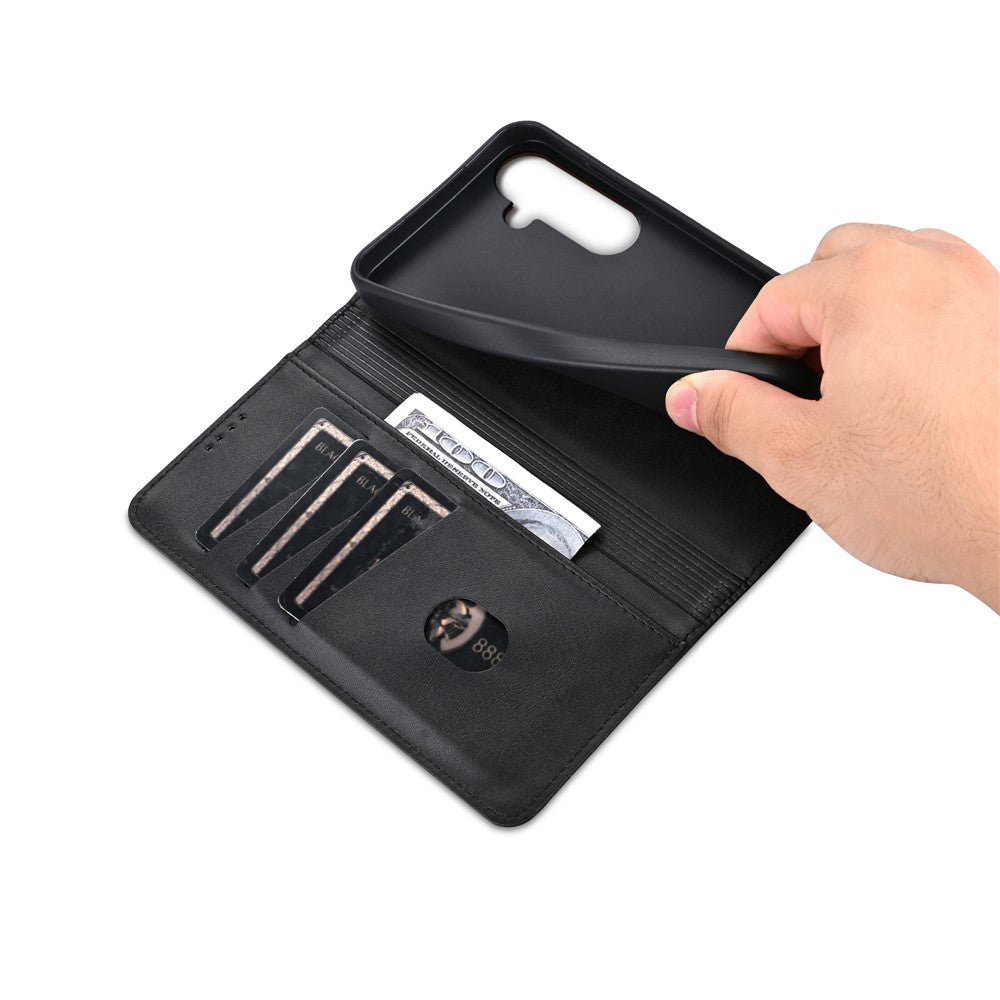 AZNS For Samsung Galaxy A57 5G Case Cowhide Texture PU Leather Wallet Phone Cover - Black