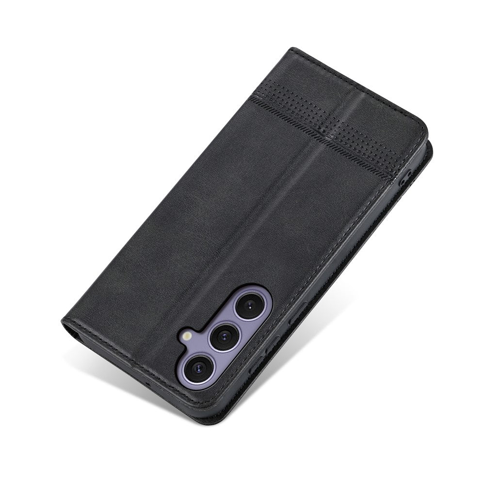 AZNS For Samsung Galaxy A57 5G Case Cowhide Texture PU Leather Wallet Phone Cover - Black