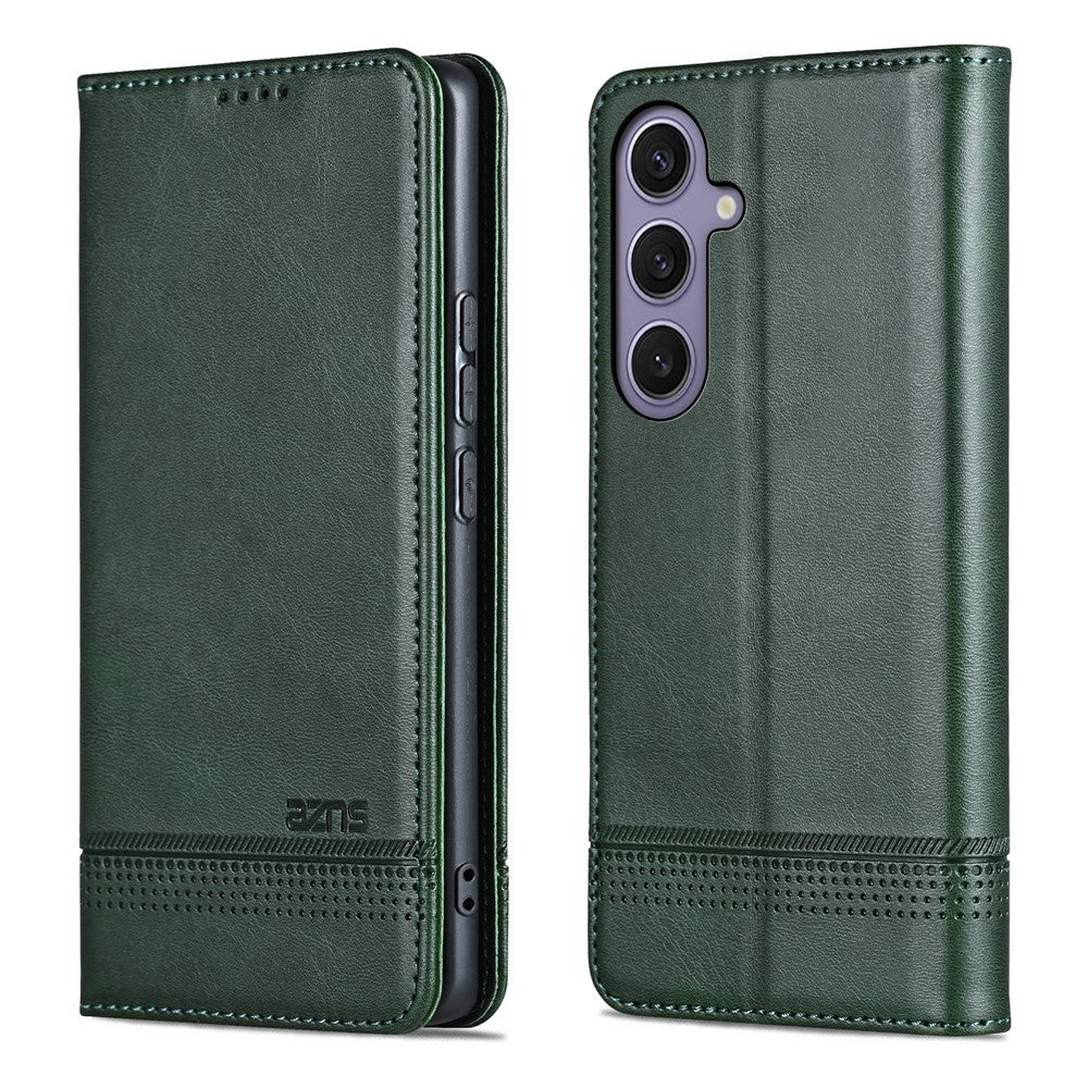 AZNS For Samsung Galaxy A57 5G Case Cowhide Texture PU Leather Wallet Phone Cover - Green
