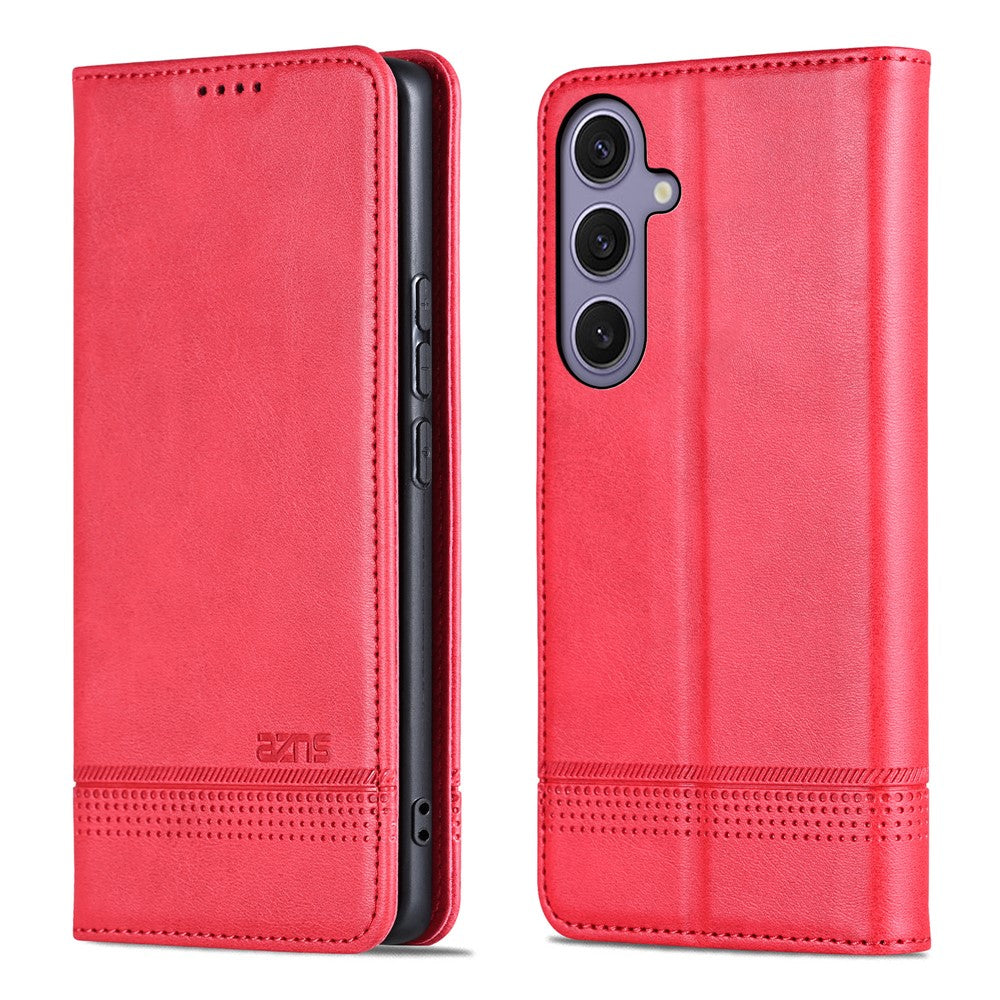 AZNS For Samsung Galaxy A57 5G Case Cowhide Texture PU Leather Wallet Phone Cover - Red