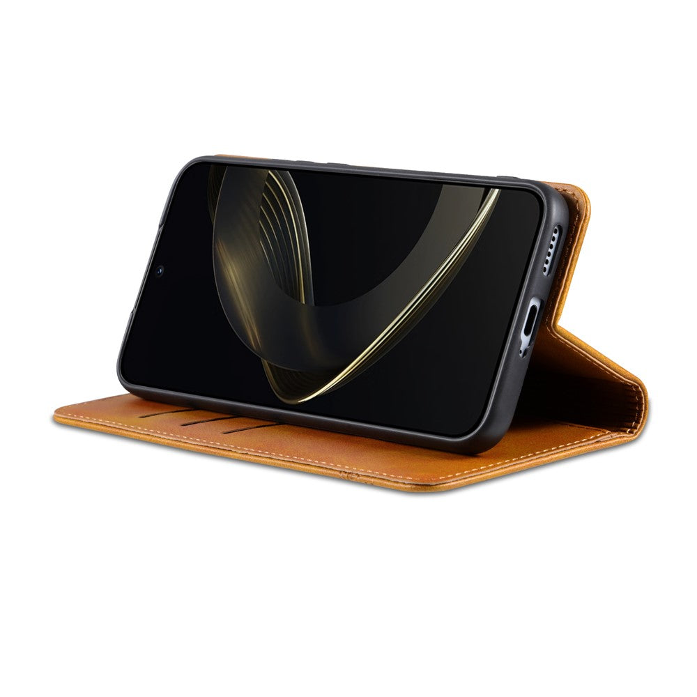 AZNS For Samsung Galaxy A57 5G Case Cowhide Texture PU Leather Wallet Phone Cover - Brown