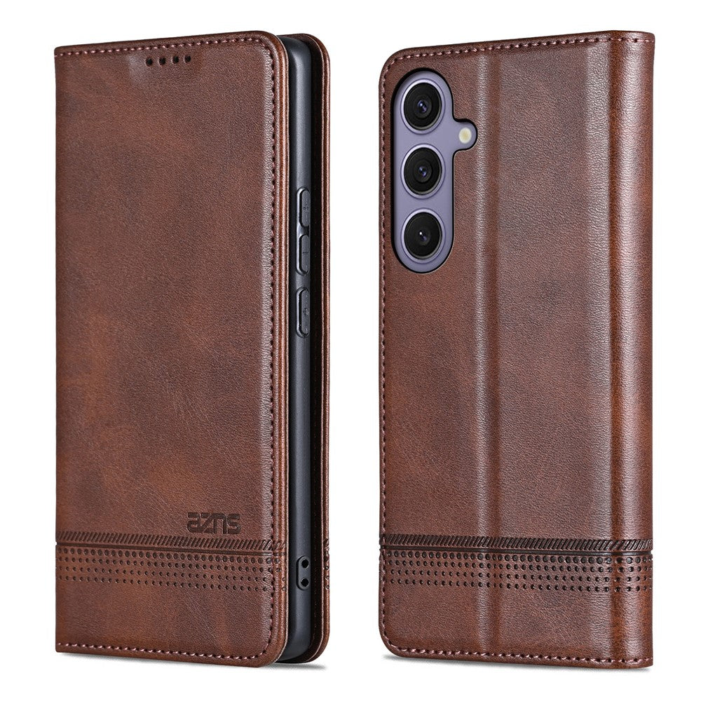 AZNS For Samsung Galaxy A57 5G Case Cowhide Texture PU Leather Wallet Phone Cover - Coffee