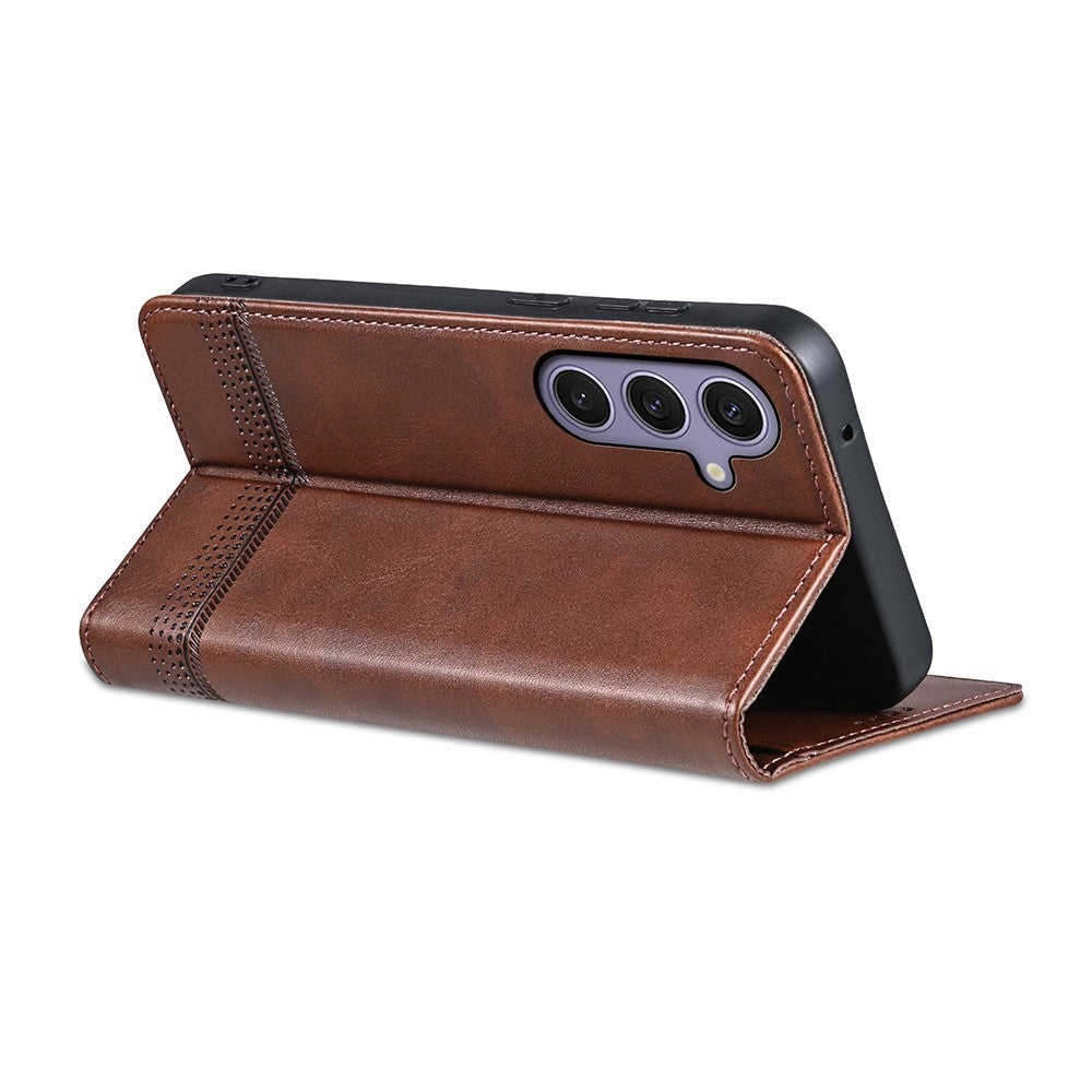 AZNS For Samsung Galaxy A57 5G Case Cowhide Texture PU Leather Wallet Phone Cover - Coffee