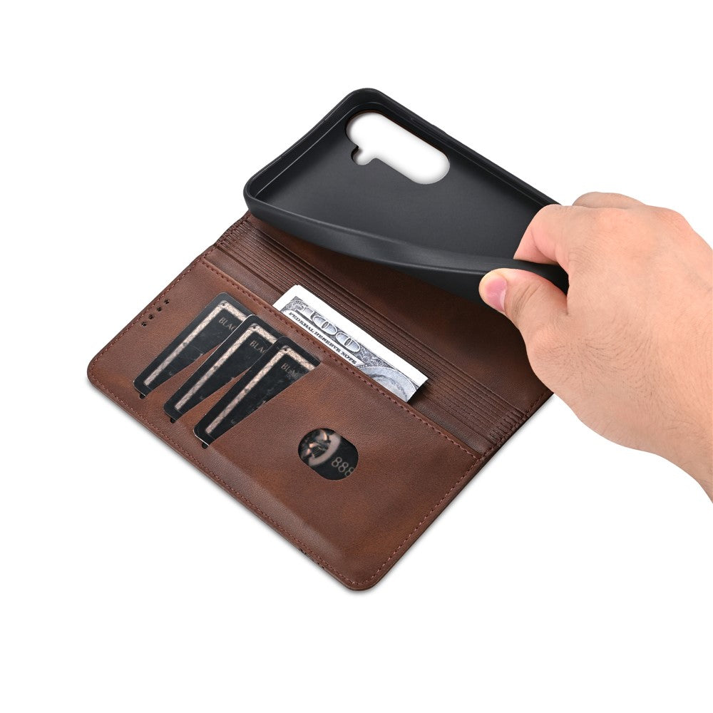 AZNS For Samsung Galaxy A57 5G Case Cowhide Texture PU Leather Wallet Phone Cover - Coffee