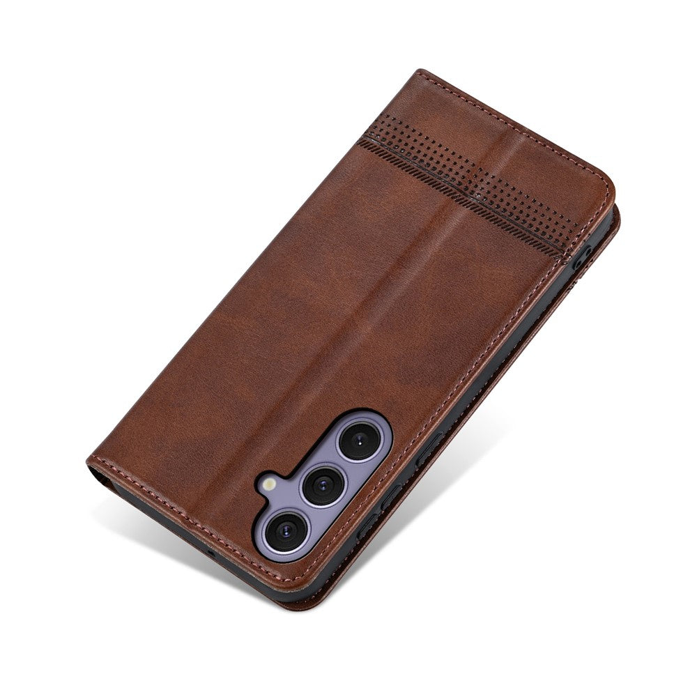 AZNS For Samsung Galaxy A57 5G Case Cowhide Texture PU Leather Wallet Phone Cover - Coffee