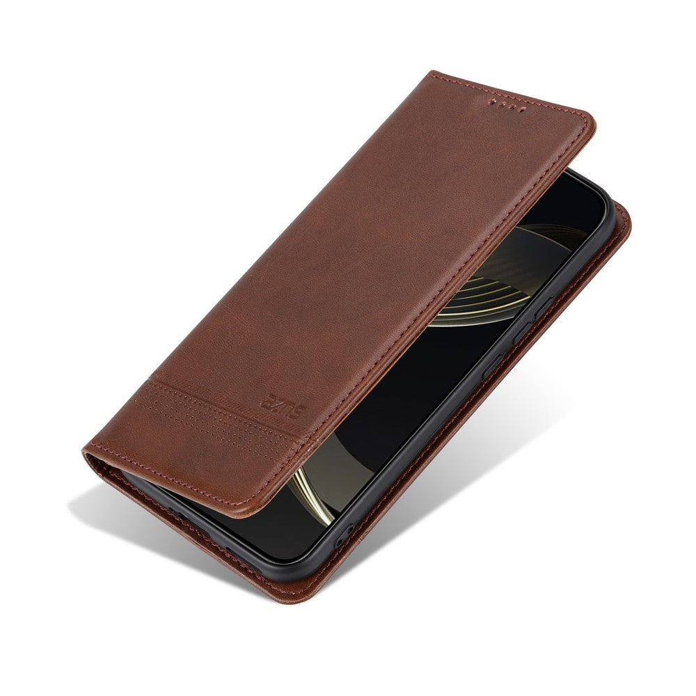 AZNS For Samsung Galaxy A57 5G Case Cowhide Texture PU Leather Wallet Phone Cover - Coffee