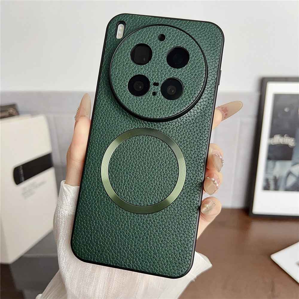 For vivo X300 Pro 5G Magnetic Case PU Leather + TPU Phone Back Cover - Green