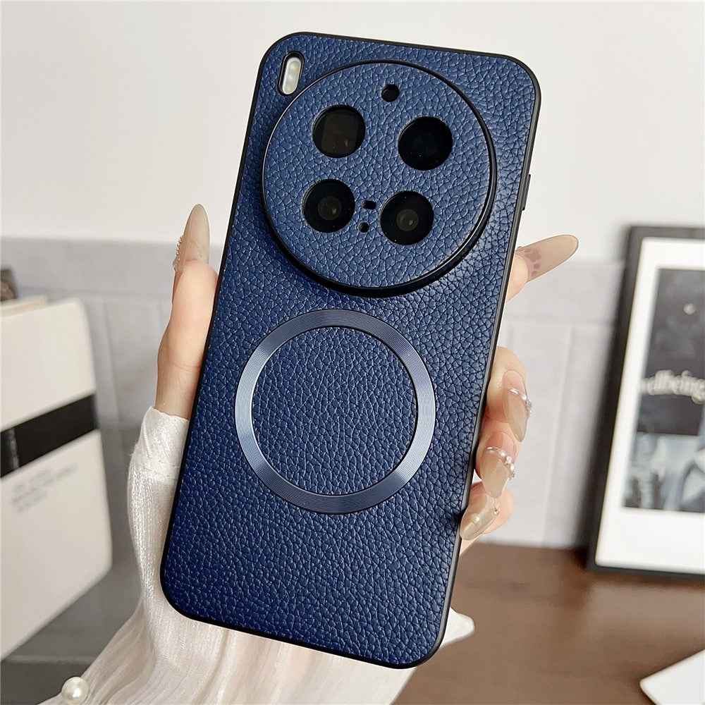 For vivo X300 Pro 5G Magnetic Case PU Leather + TPU Phone Back Cover - Blue