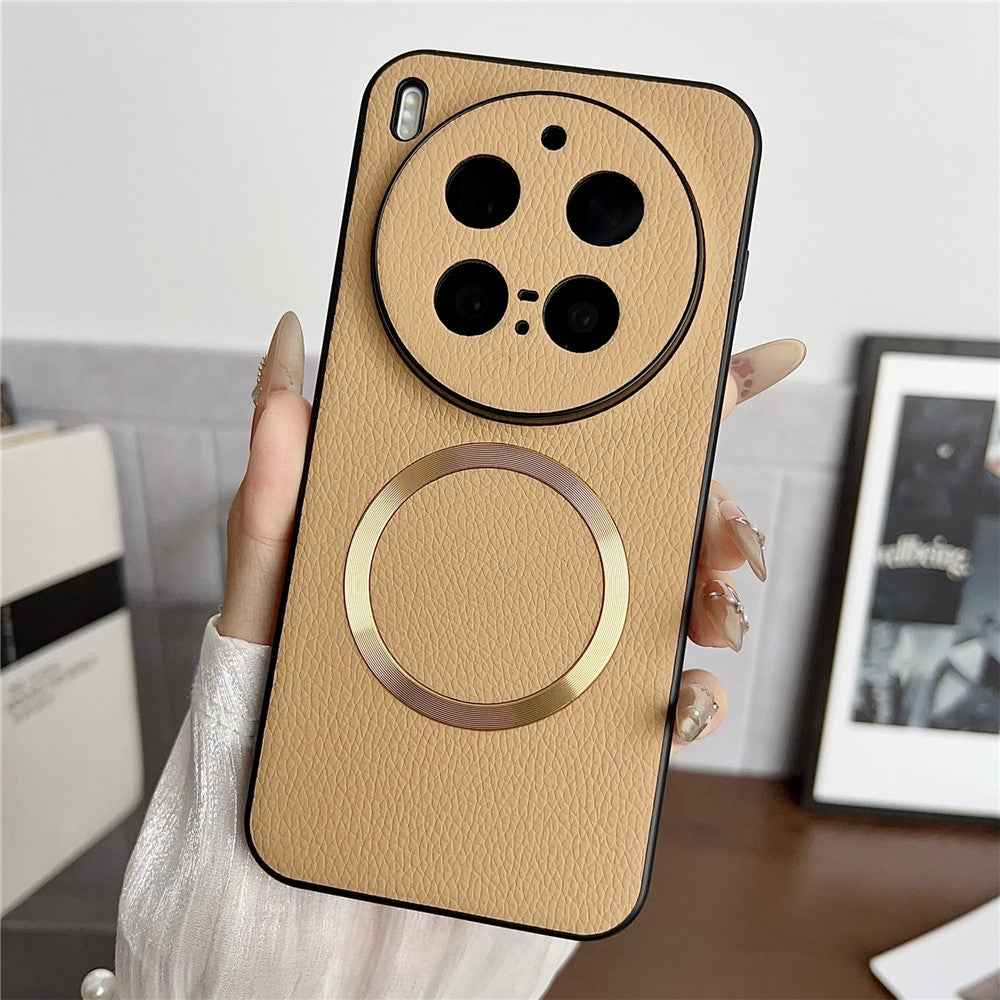 For vivo X300 Pro 5G Magnetic Case PU Leather + TPU Phone Back Cover - Gold