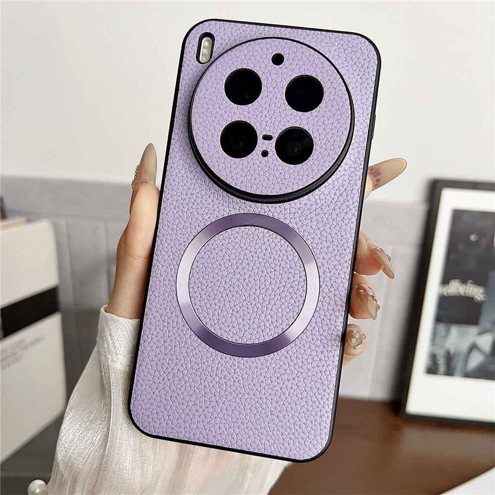 For vivo X300 Pro 5G Magnetic Case PU Leather + TPU Phone Back Cover - Purple