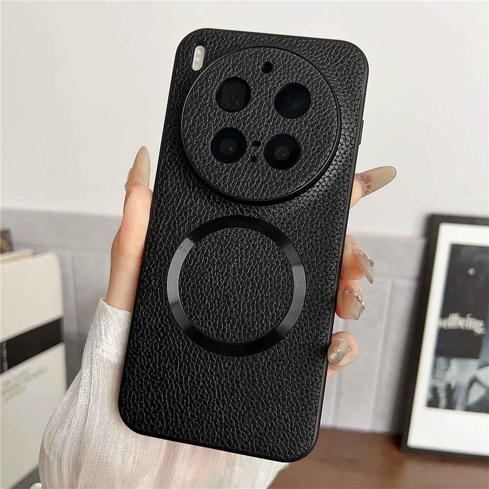 For vivo X300 Pro 5G Magnetic Case PU Leather + TPU Phone Back Cover - Black