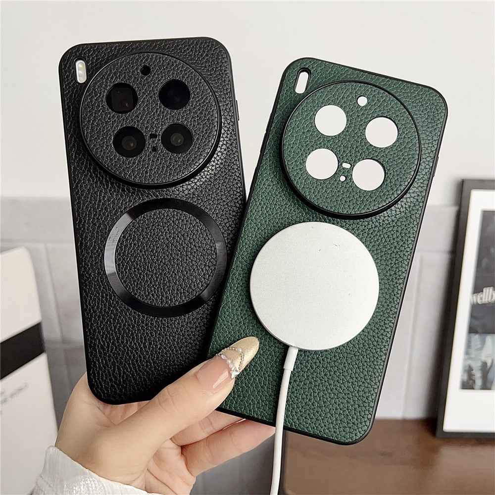 For vivo X300 Pro 5G Magnetic Case PU Leather + TPU Phone Back Cover - Black