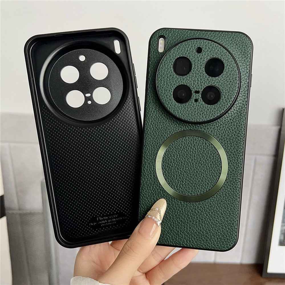For vivo X300 Pro 5G Magnetic Case PU Leather + TPU Phone Back Cover - Black