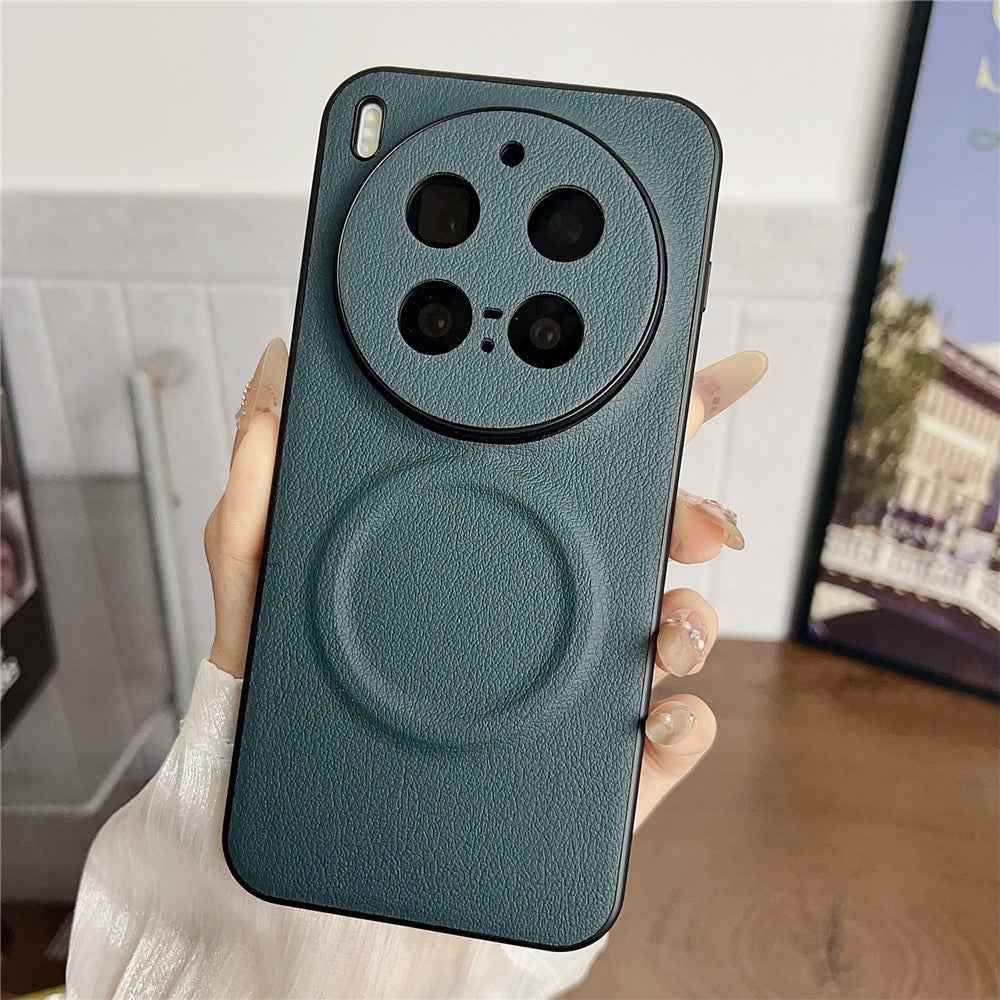 For vivo X300 Pro 5G Magnetic Case PU Leather + TPU Phone Back Cover - Blackish Green