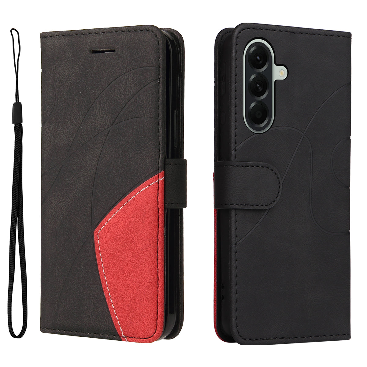 For Samsung Galaxy A57 5G Leather Phone Case Stand Wallet with Bi-colour Splicing Design - Black
