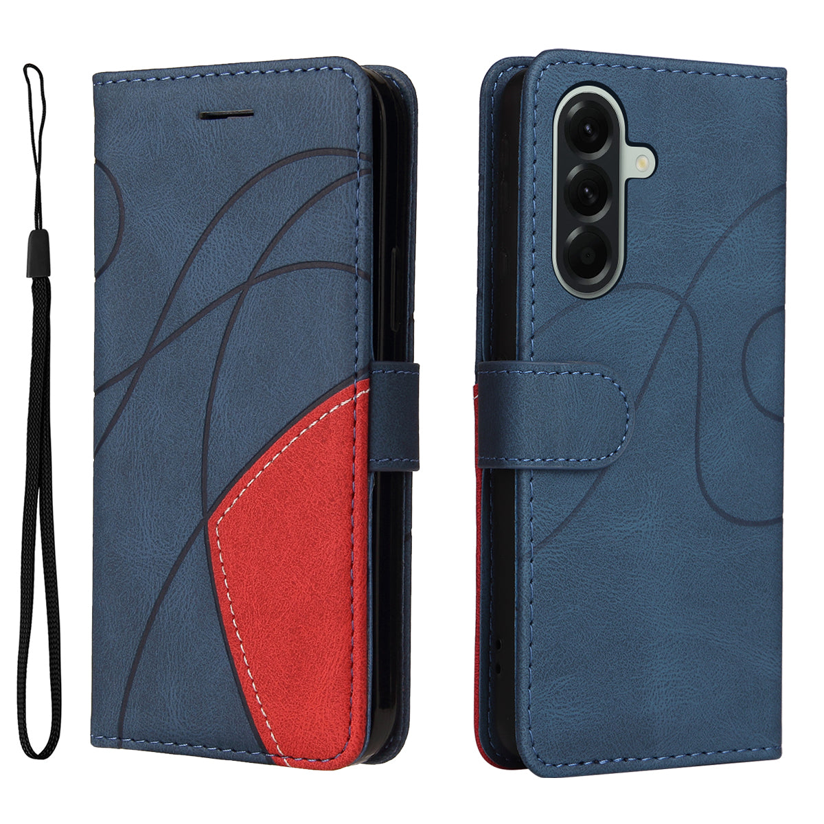 For Samsung Galaxy A57 5G Leather Phone Case Stand Wallet with Bi-colour Splicing Design - Blue