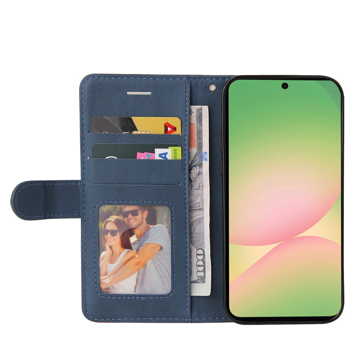 For Samsung Galaxy A57 5G Leather Phone Case Stand Wallet with Bi-colour Splicing Design - Blue