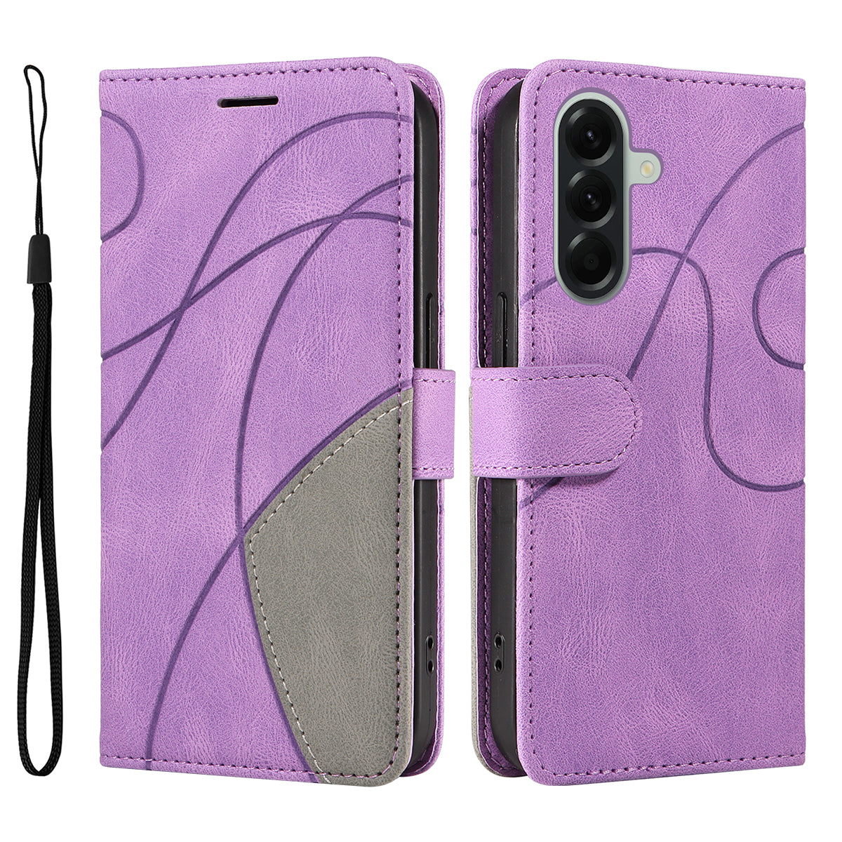 For Samsung Galaxy A57 5G Leather Phone Case Stand Wallet with Bi-colour Splicing Design - Purple