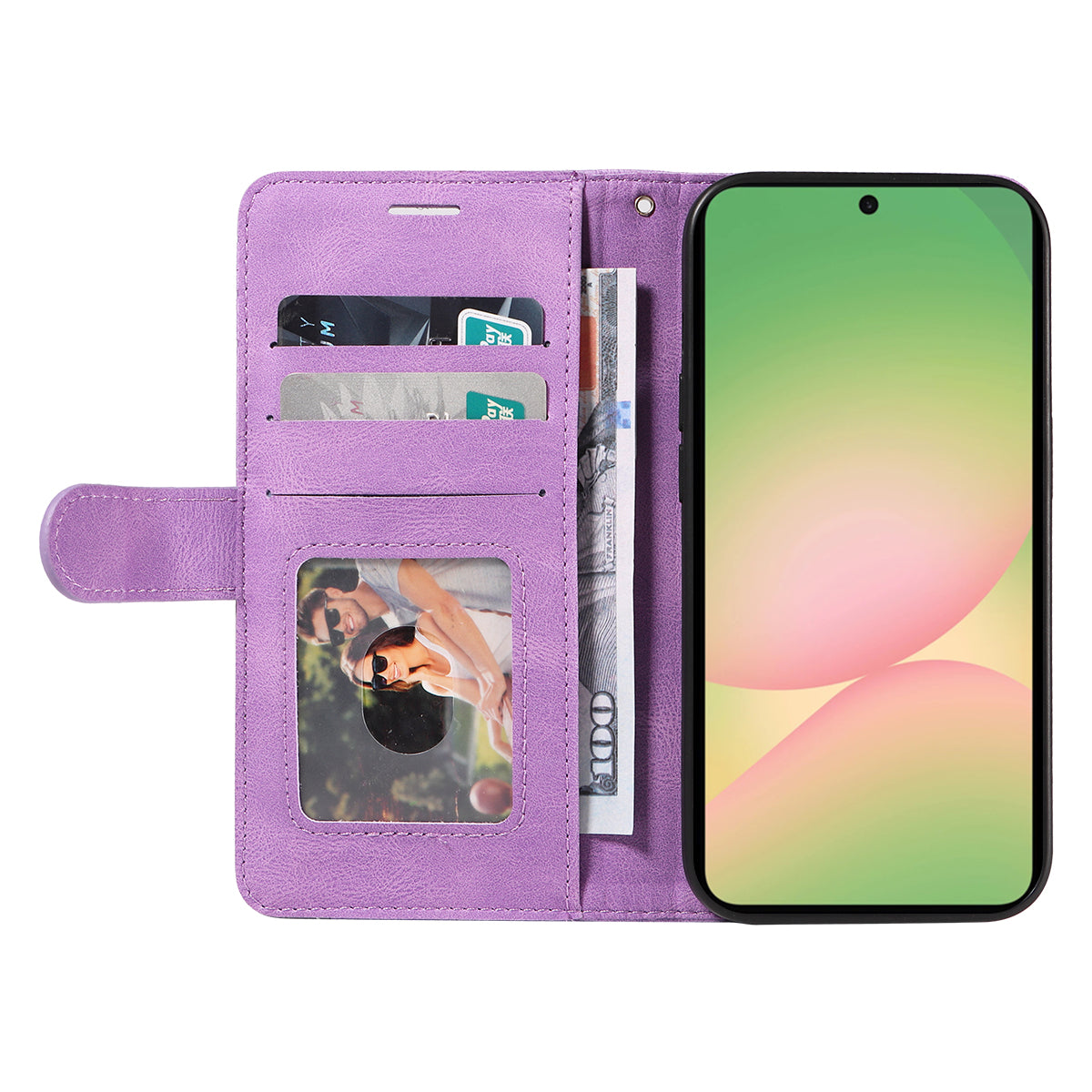 For Samsung Galaxy A57 5G Leather Phone Case Stand Wallet with Bi-colour Splicing Design - Purple