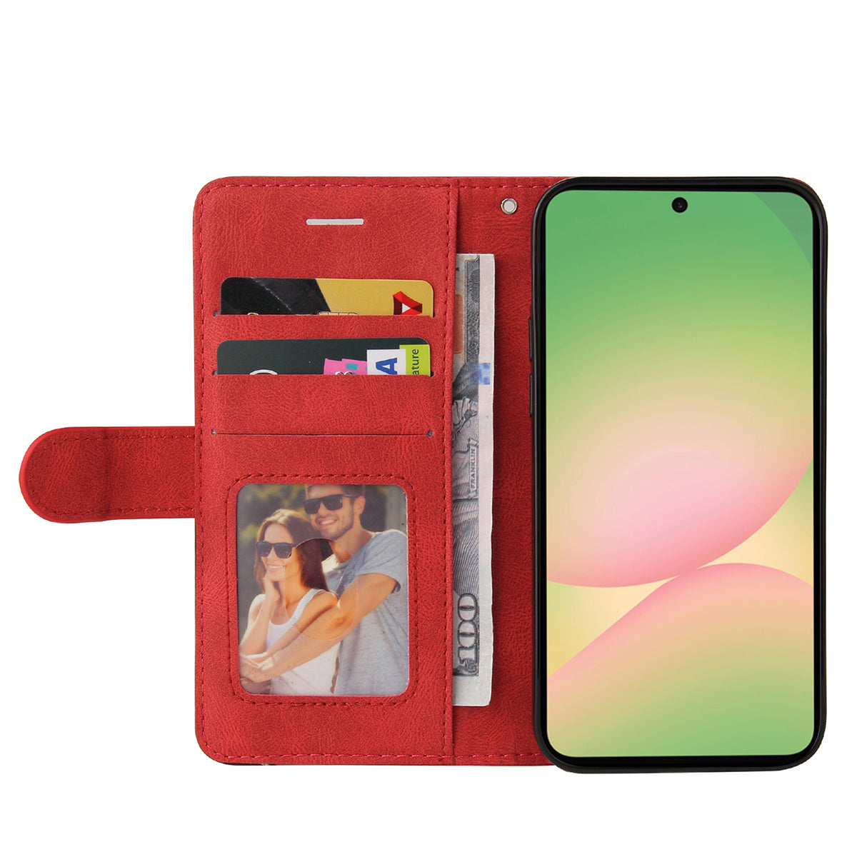 For Samsung Galaxy A57 5G Leather Phone Case Stand Wallet with Bi-colour Splicing Design - Red