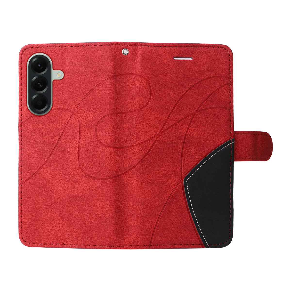 For Samsung Galaxy A57 5G Leather Phone Case Stand Wallet with Bi-colour Splicing Design - Red