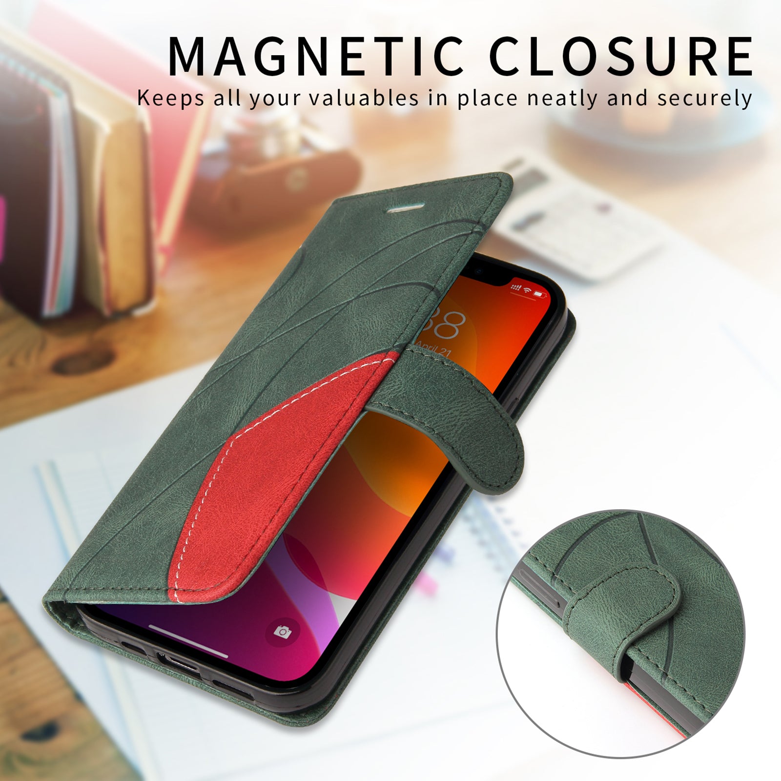For Samsung Galaxy A57 5G Leather Phone Case Stand Wallet with Bi-colour Splicing Design - Green