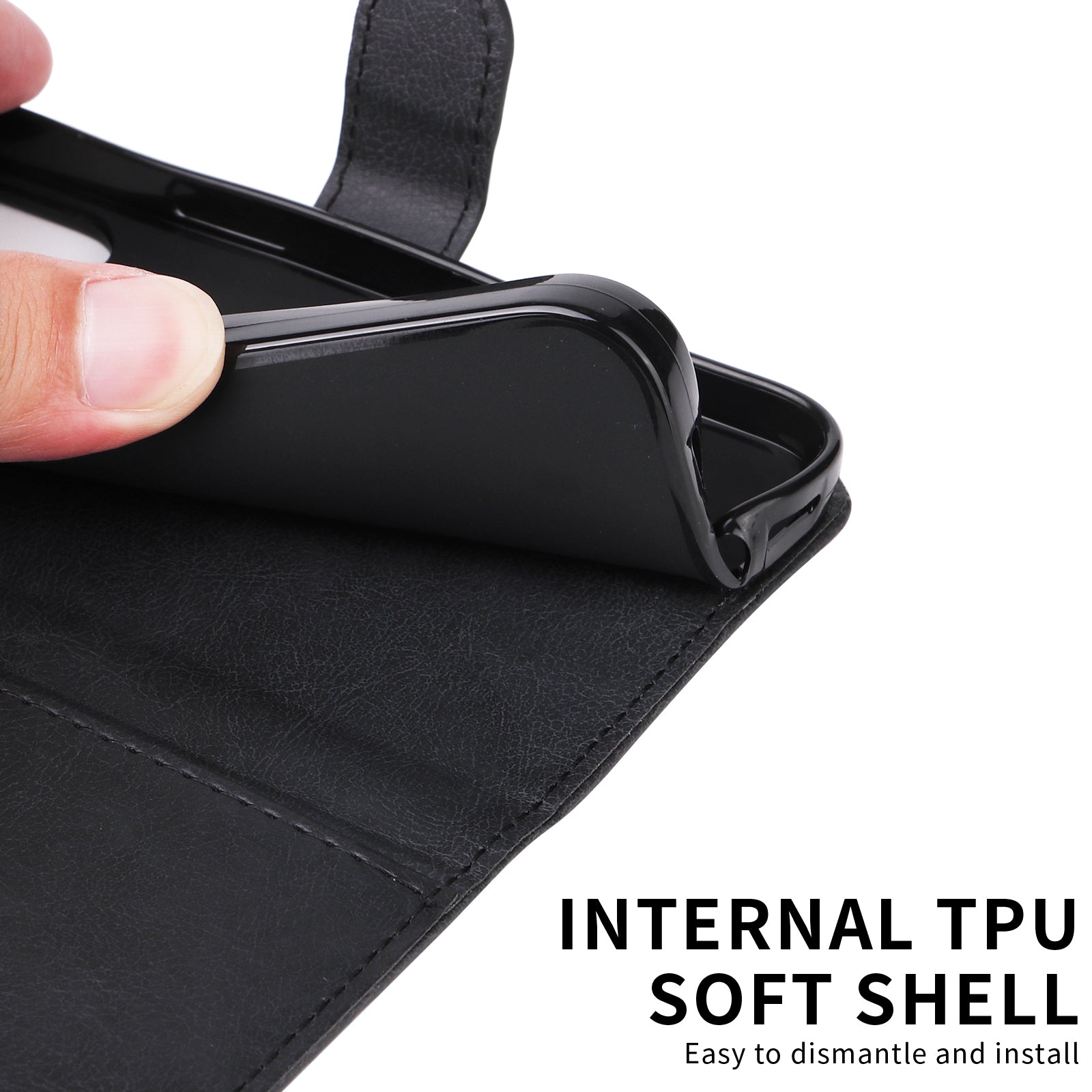 For Samsung Galaxy A57 5G Leather Wallet Case with Strap Solid Color Phone Stand Cover - Black