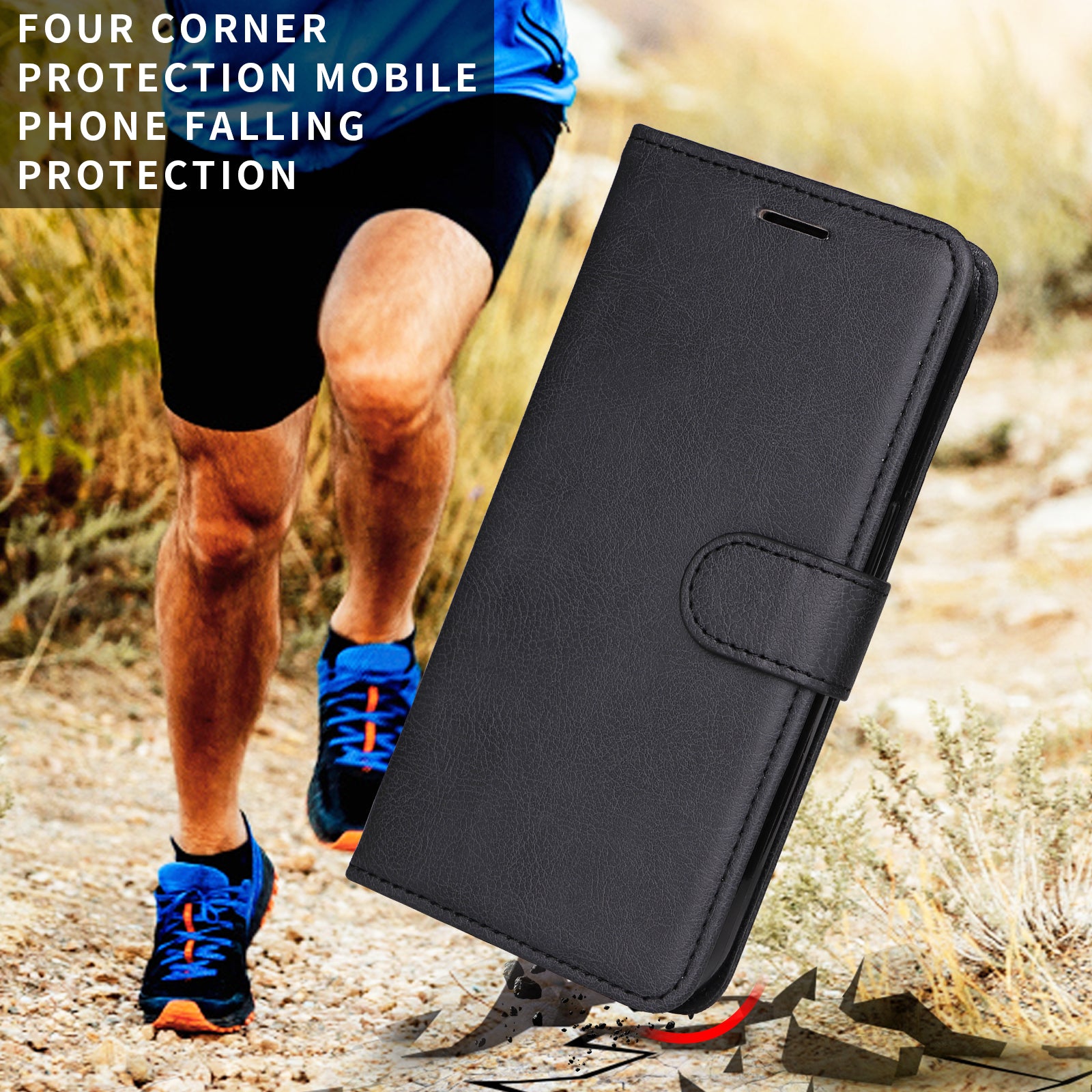 For Samsung Galaxy A57 5G Leather Wallet Case with Strap Solid Color Phone Stand Cover - Black