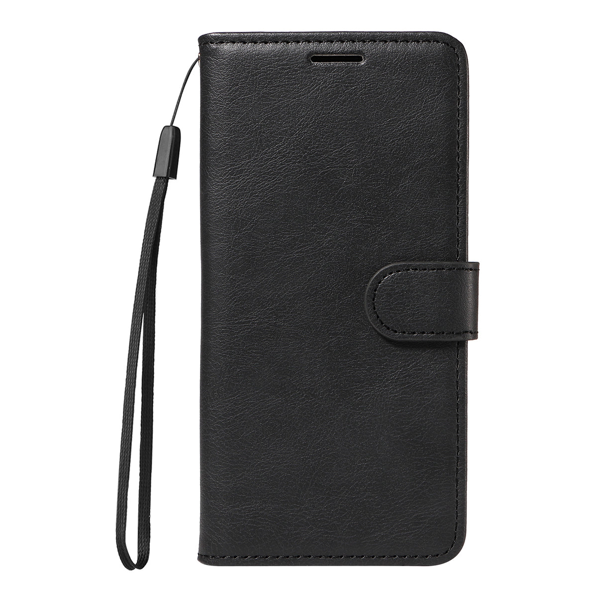 For Samsung Galaxy A57 5G Leather Wallet Case with Strap Solid Color Phone Stand Cover - Black