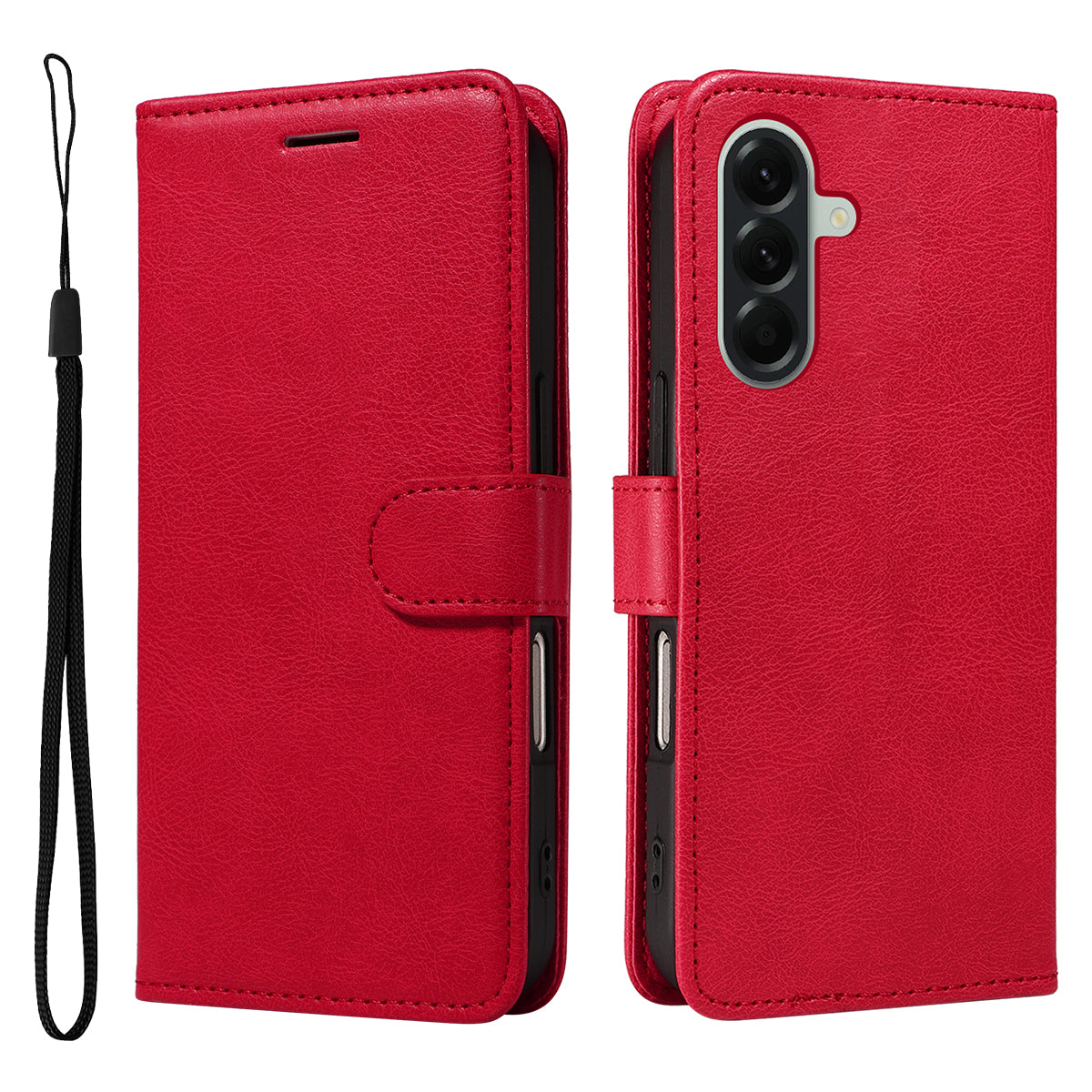 For Samsung Galaxy A57 5G Leather Wallet Case with Strap Solid Color Phone Stand Cover - Red