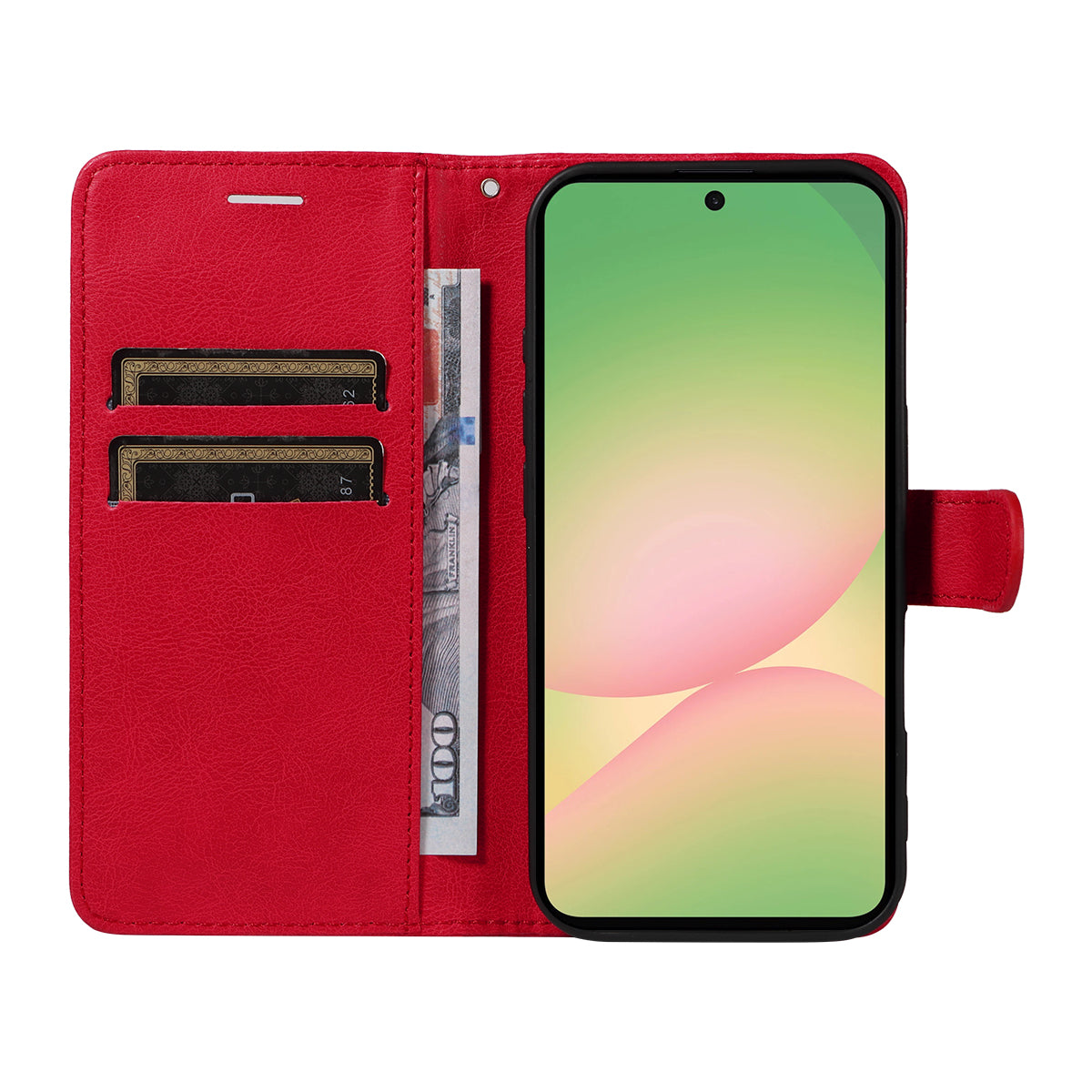 For Samsung Galaxy A57 5G Leather Wallet Case with Strap Solid Color Phone Stand Cover - Red