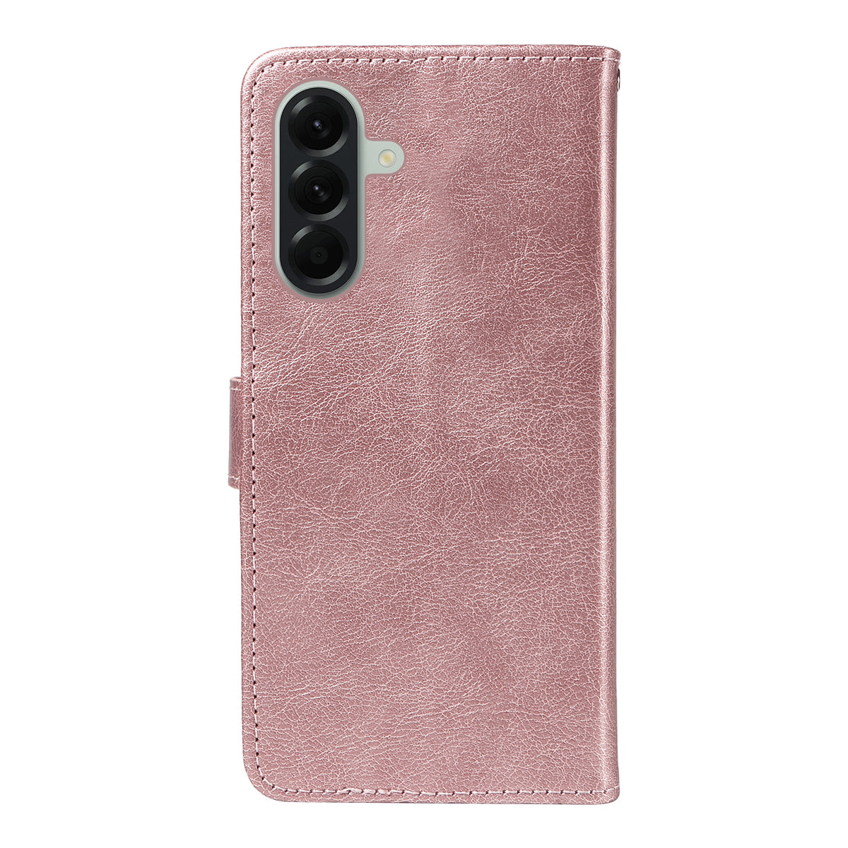 For Samsung Galaxy A57 5G Leather Wallet Case with Strap Solid Color Phone Stand Cover - Rose Gold