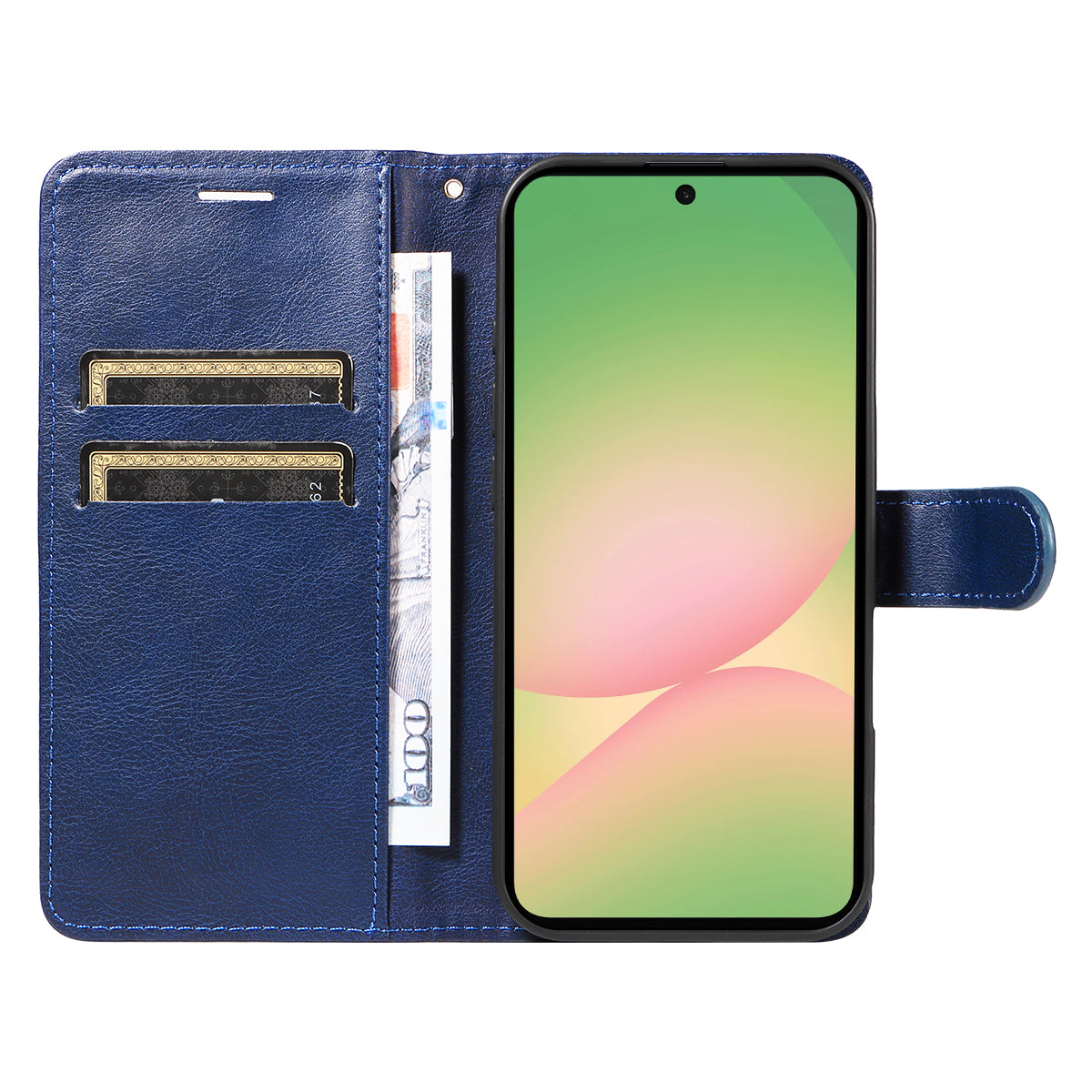 For Samsung Galaxy A57 5G Leather Wallet Case with Strap Solid Color Phone Stand Cover - Blue