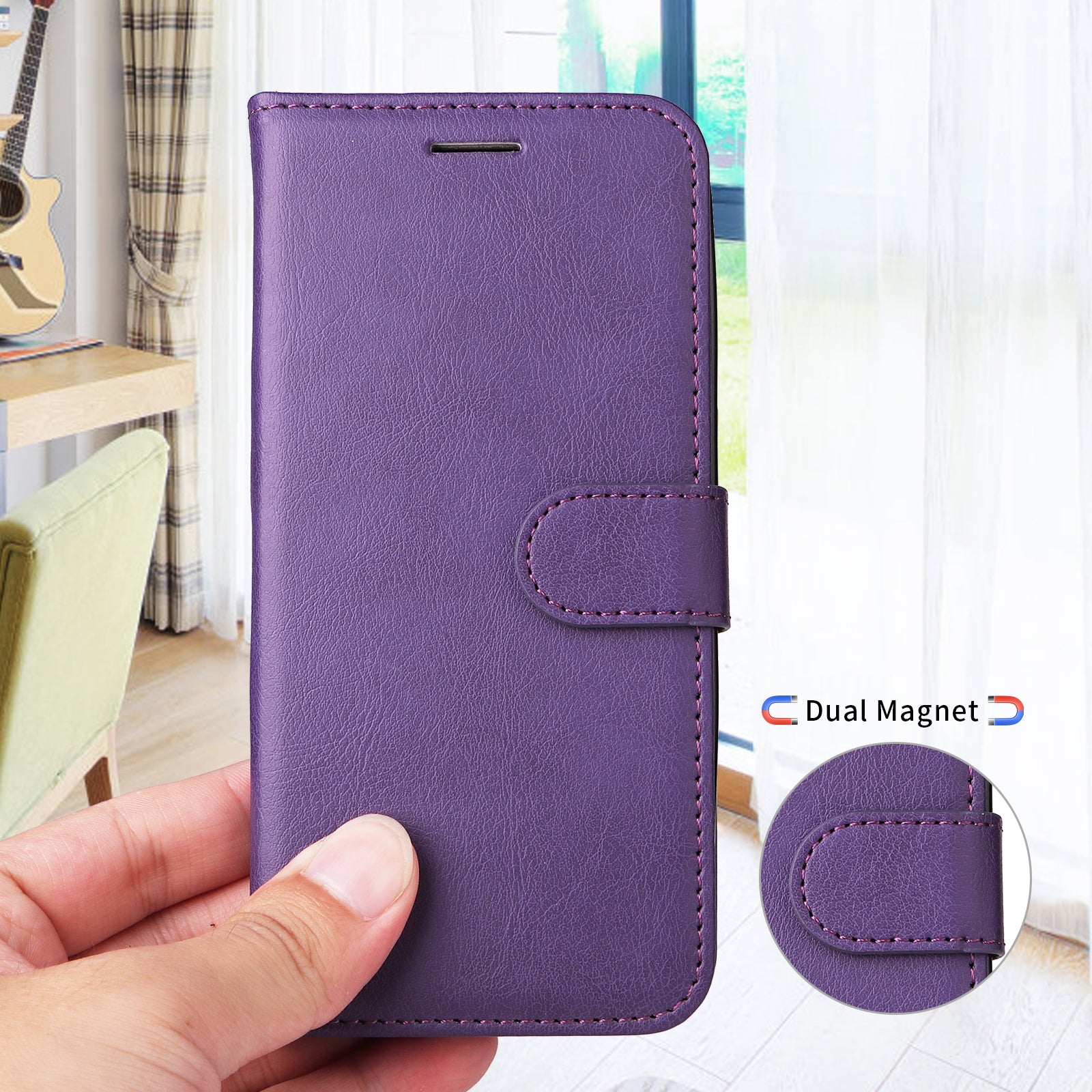 For Samsung Galaxy A57 5G Leather Wallet Case with Strap Solid Color Phone Stand Cover - Purple