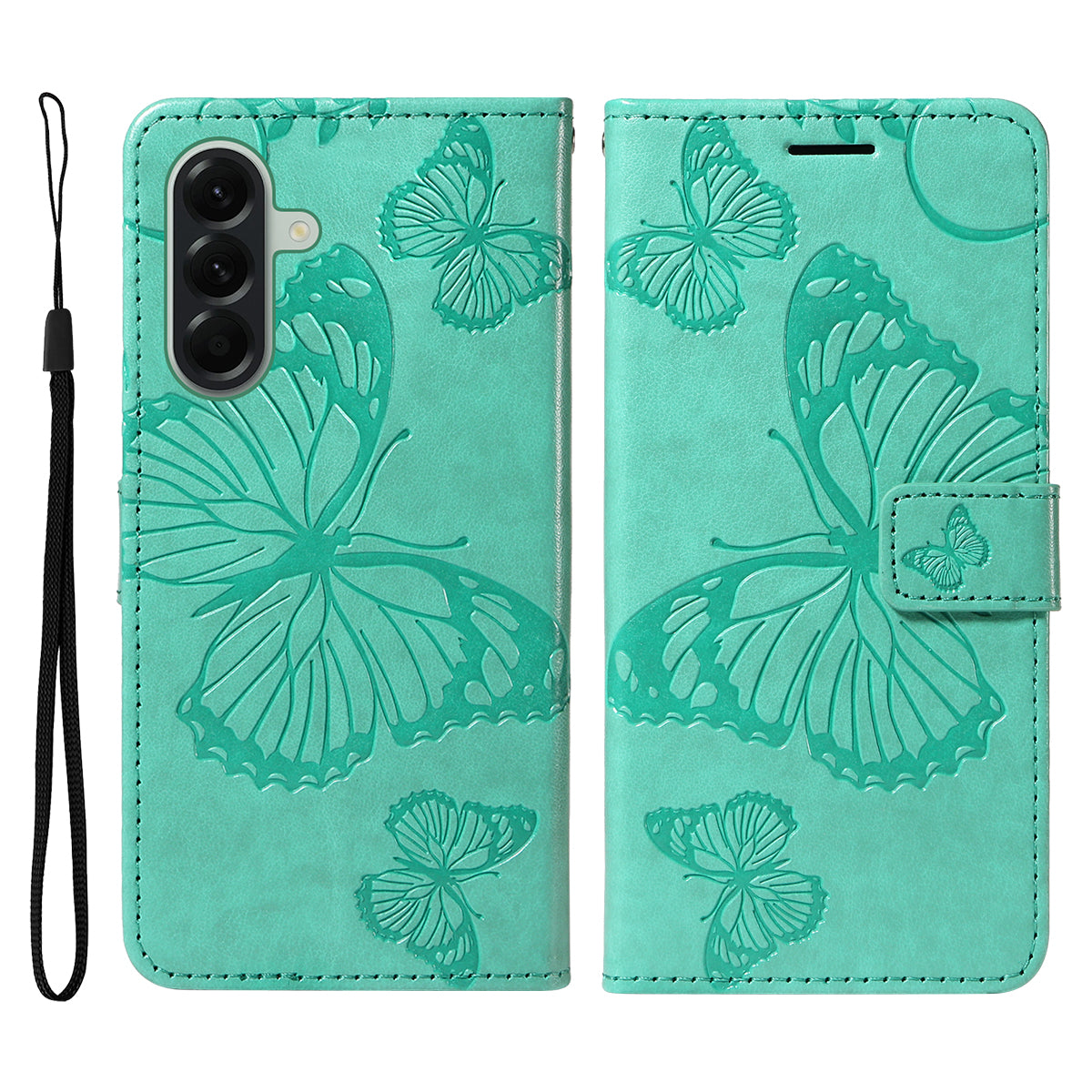 For Samsung Galaxy A57 5G Wallet Case Floral Butterfly Imprinted Leather Phone Cover Stand -  Green